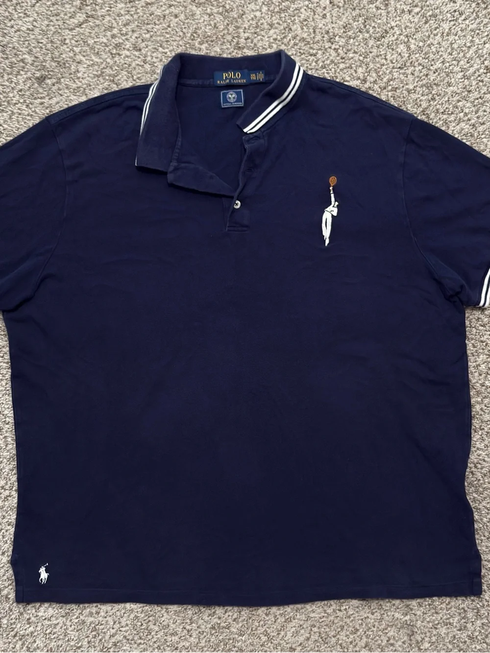 Vintage Polo Ralph Lauren Wimbledon Official Outfitter Polo Shirt Navy Blue XXL